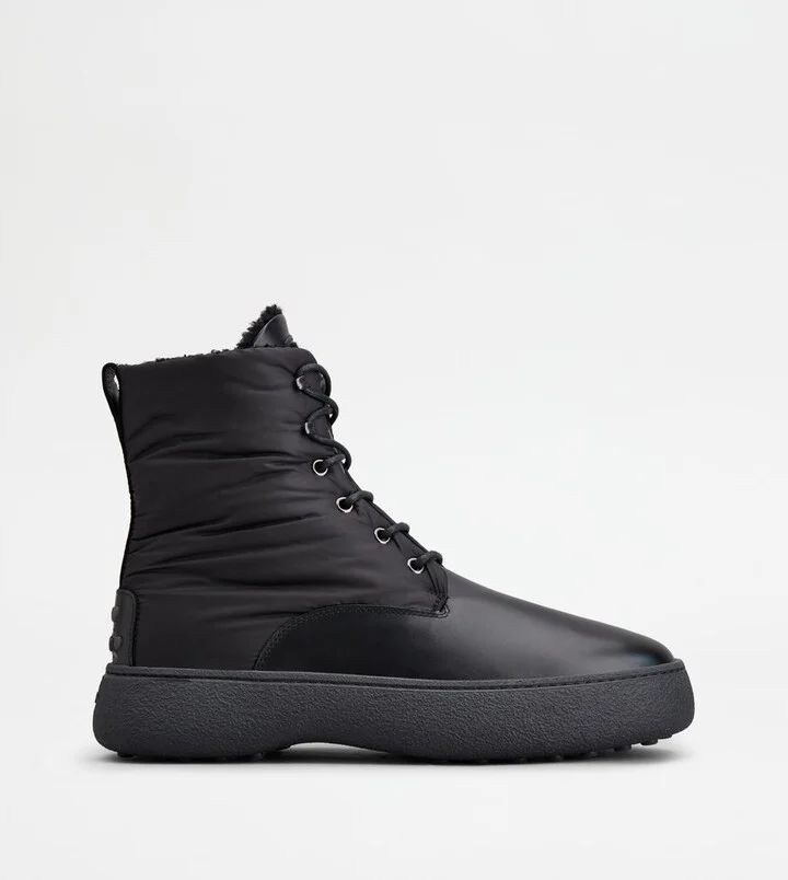 W. G. Lace-up Ankle Boots in Leather and Fabric