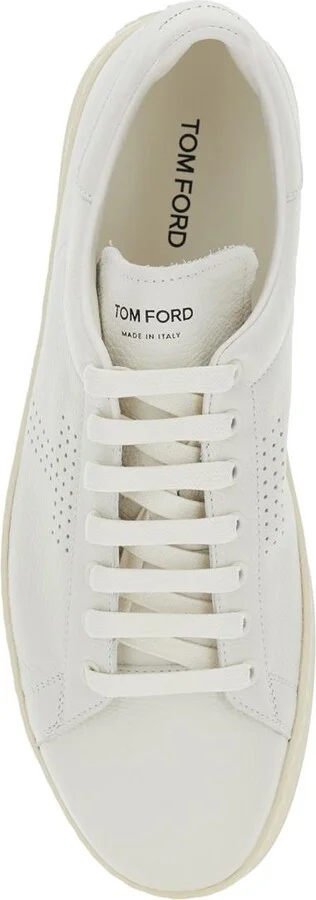 'Waiwick' White Low Top Sneakers With Perforated Logo On The Side And Logo Patch On The Tongue In Grained Leather Man - Image 4