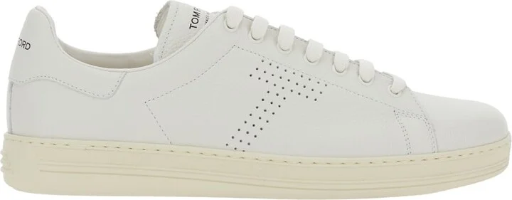 'waiwick' White Low Top Sneakers With Perforated Logo On The Side And Logo Patch On The Tongue In Grained Leather Man