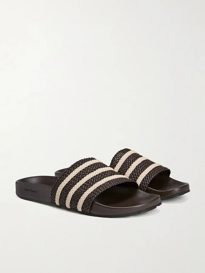 + Wales Bonner Adilette Striped Woven Leather Slides - Image 2