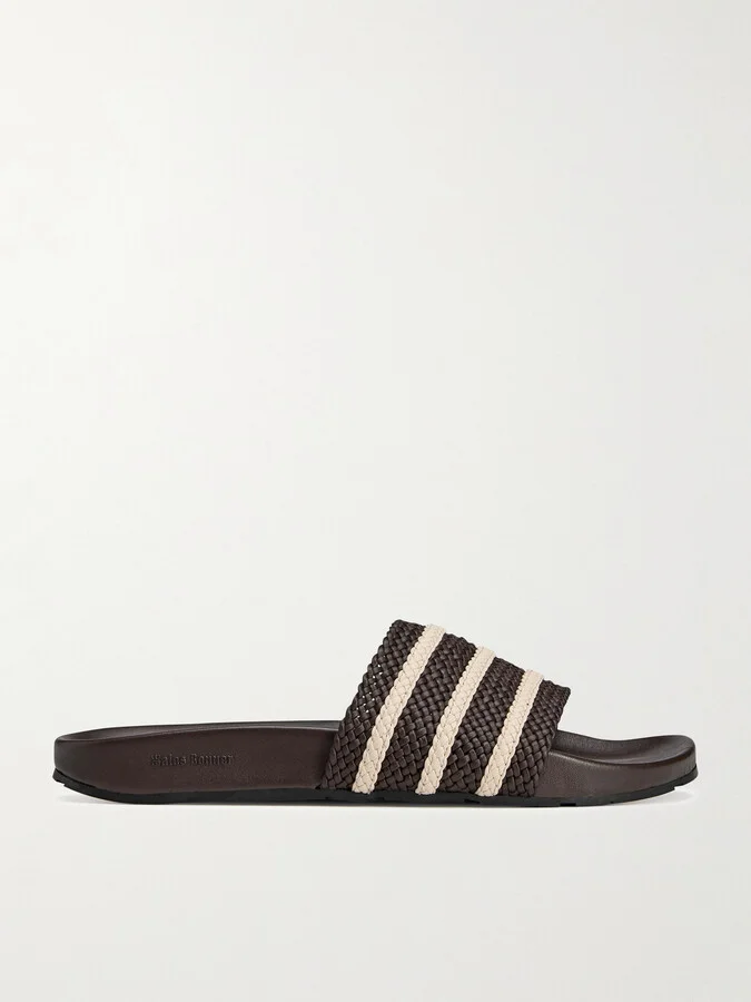 + Wales Bonner Adilette Striped Woven Leather Slides