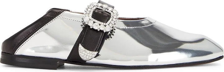 Wales Bonner Buckle Ballerina Flat in Metallic Silver - Image 2