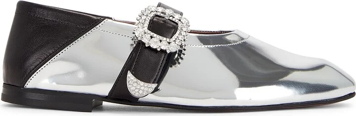 Wales Bonner Buckle Ballerina Flat in Metallic Silver