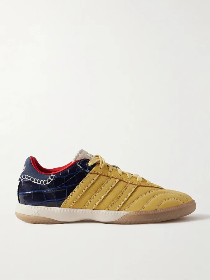 + Wales Bonner Samba Millennium Panelled Suede and Croc-Effect Leather Sneakers