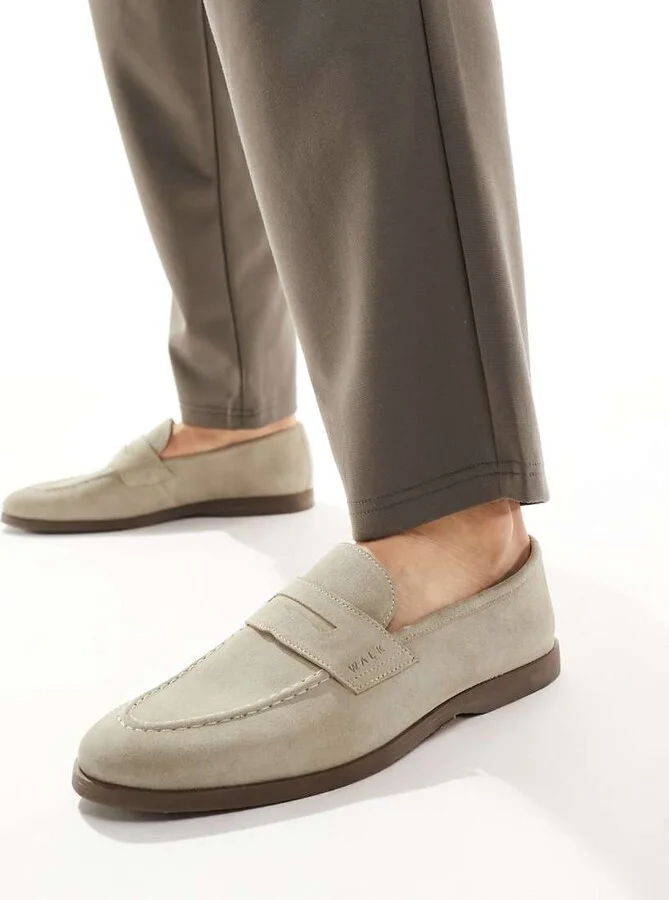 Walk London Angelo Saddle Loafers In Taupe Suede - Image 3