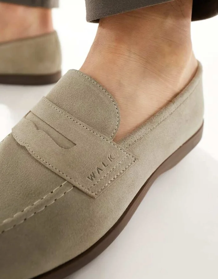 Walk London Angelo Saddle Loafers In Taupe Suede - Image 4