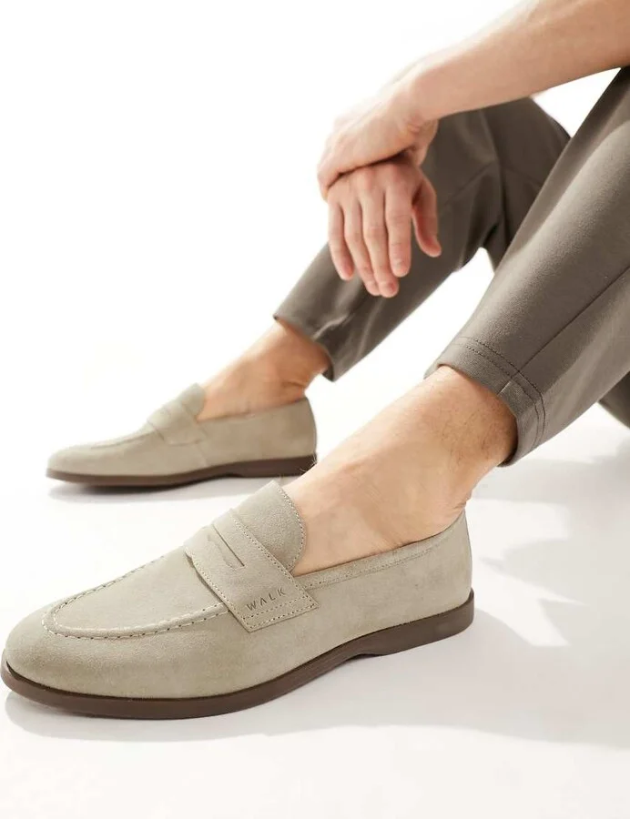 Walk London Angelo Saddle Loafers In Taupe Suede