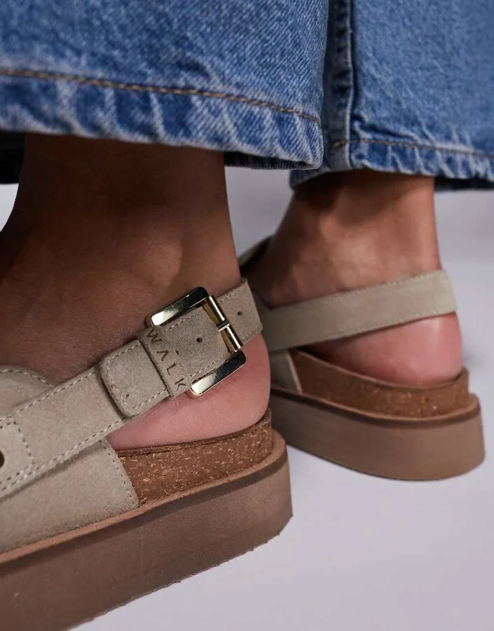 Walk London Barca clog mule in stone suede - Image 4
