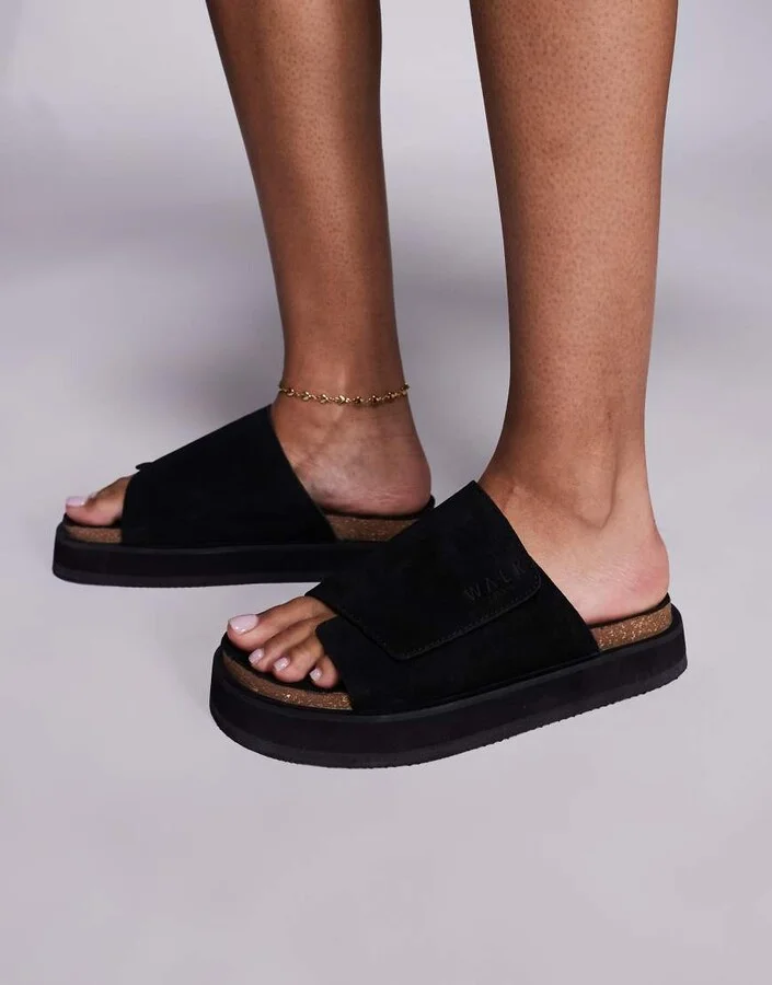 Walk London Barca Velcro Mule in black