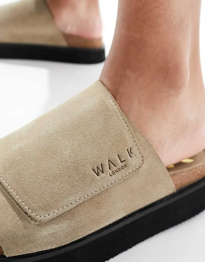 Walk London Barca Velcro Mule in stone - Image 2