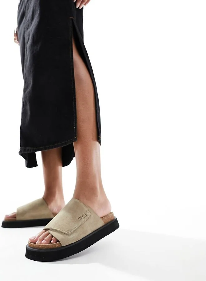 Walk London Barca Velcro Mule in stone - Image 4
