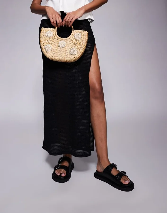 Walk London Budapest double strap sandals in black embossed leather - Image 3