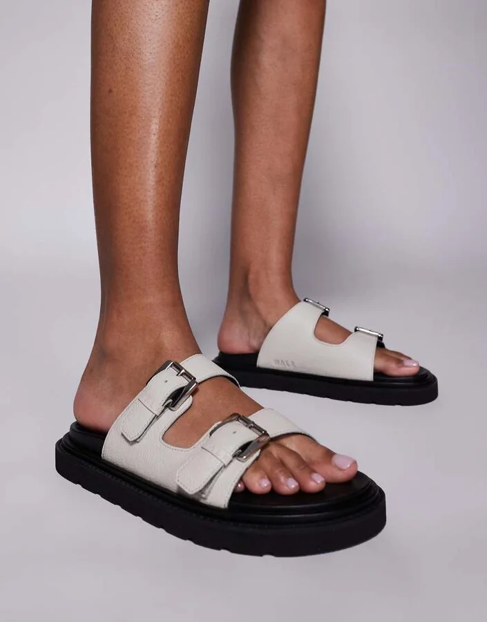 Walk London Budapest double strap sandals in off-white grain leather - Image 2