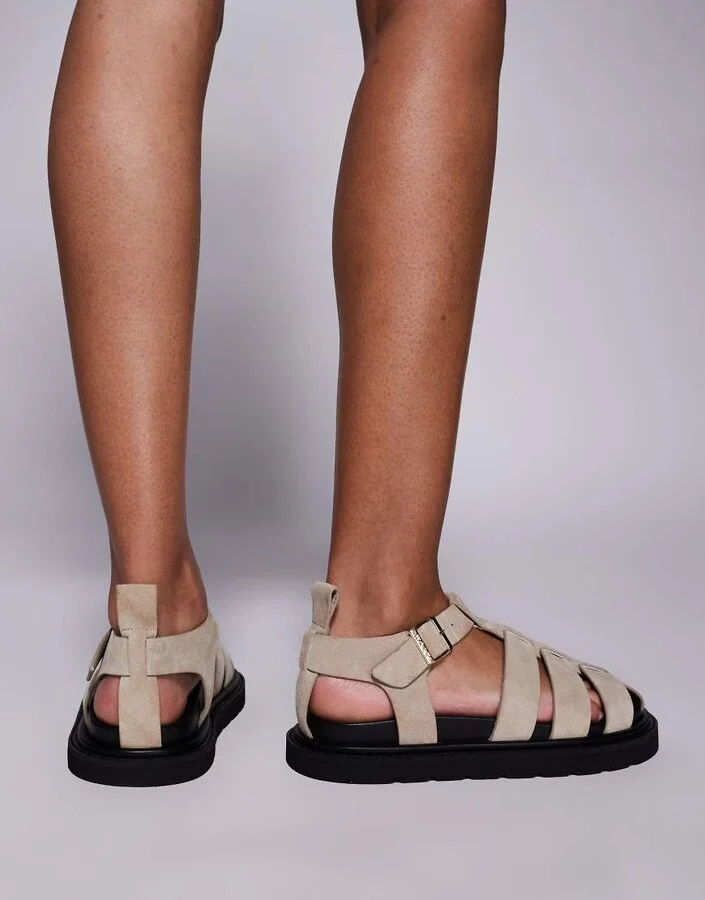 Walk London Budapest fisherman sandal in stone suede - Image 2