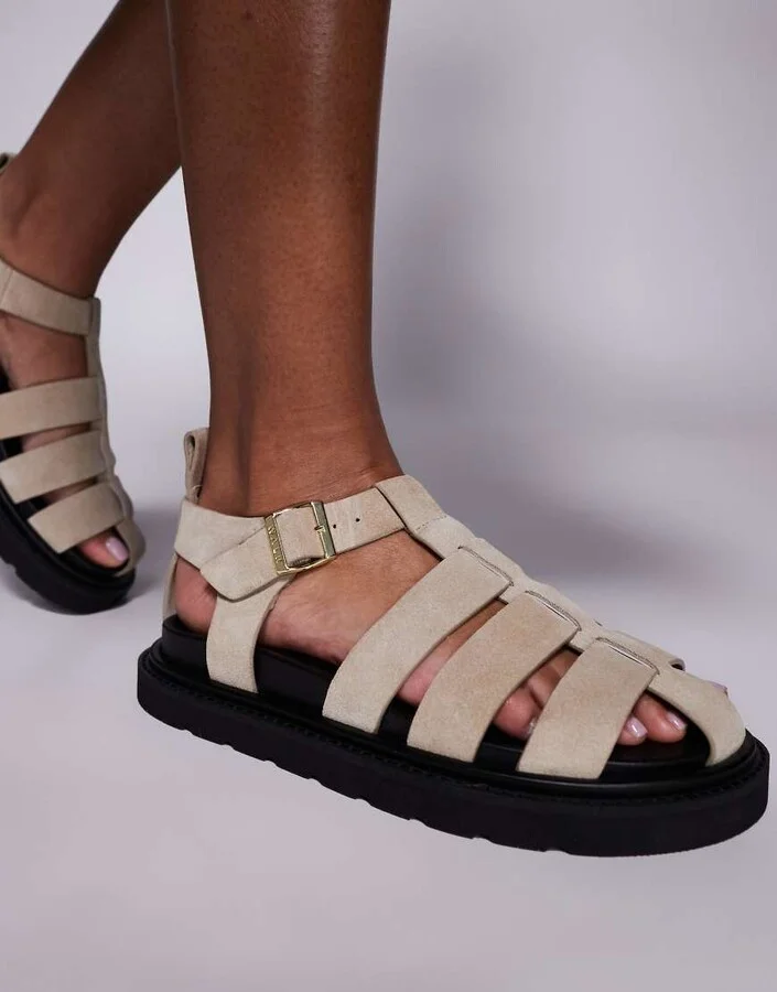 Walk London Budapest fisherman sandal in stone suede - Image 3