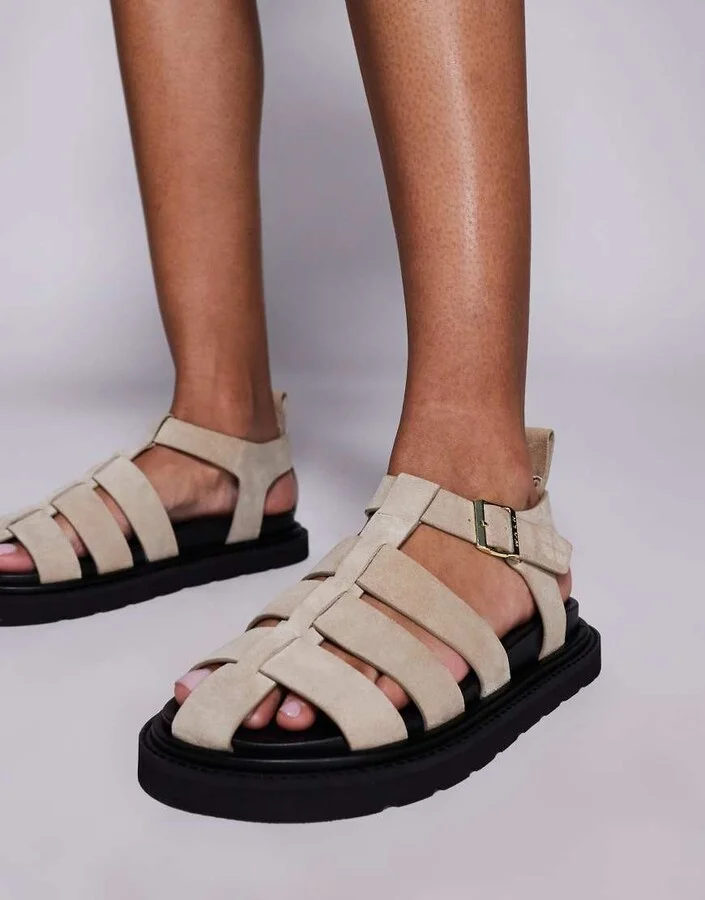Walk London Budapest fisherman sandal in stone suede