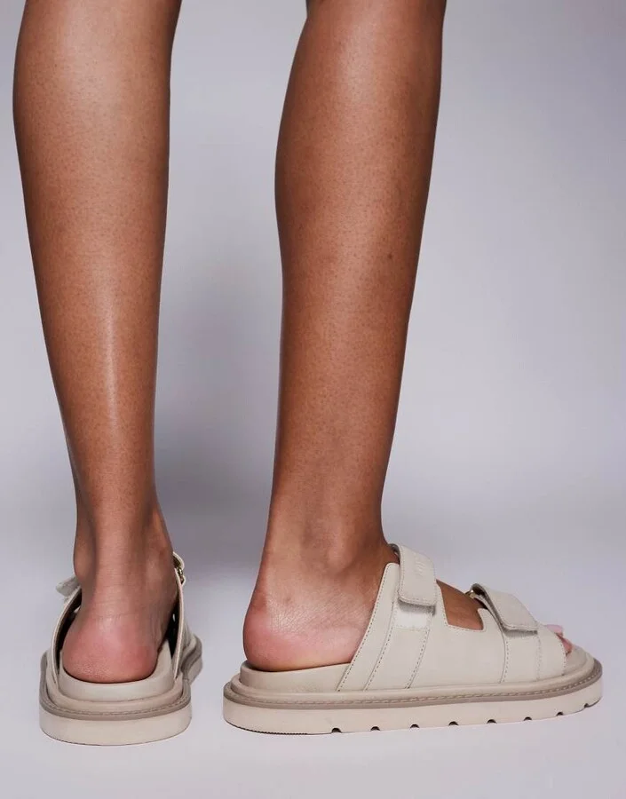 Walk London Budapest velcro mules in off-white leather - Image 4