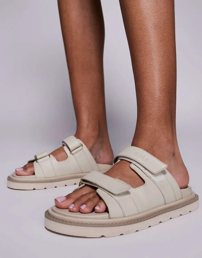 Walk London Budapest velcro mules in off-white leather