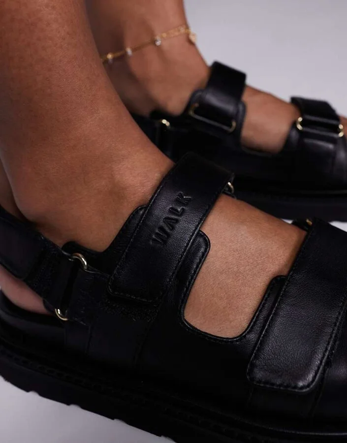 Walk London Budapest velcro sandal in black leather - Image 4