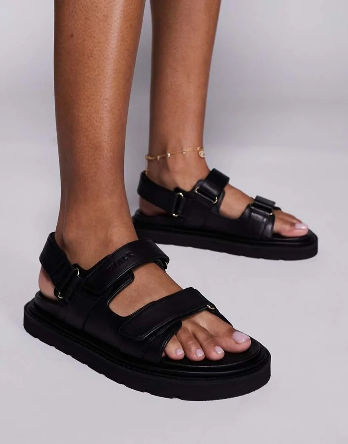 Walk London Budapest velcro sandal in black leather