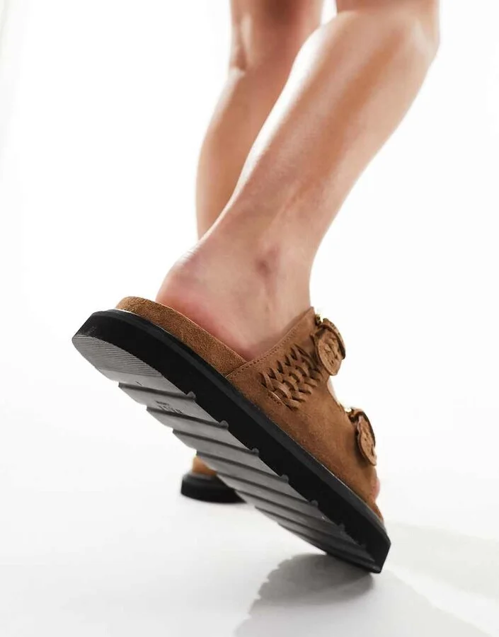 Walk London Budapest Woven Sandals In Tan Suede - Image 2