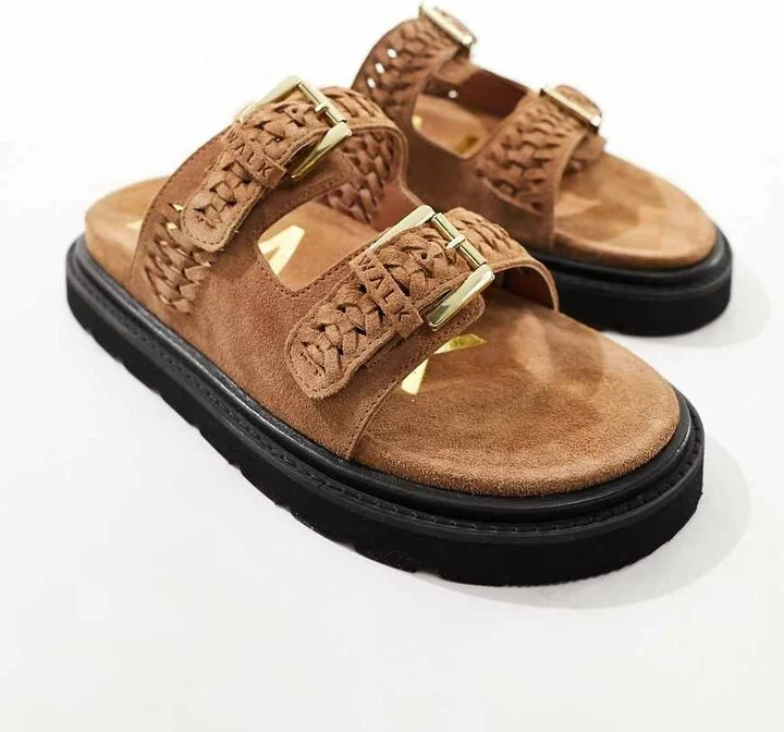 Walk London Budapest Woven Sandals In Tan Suede - Image 3