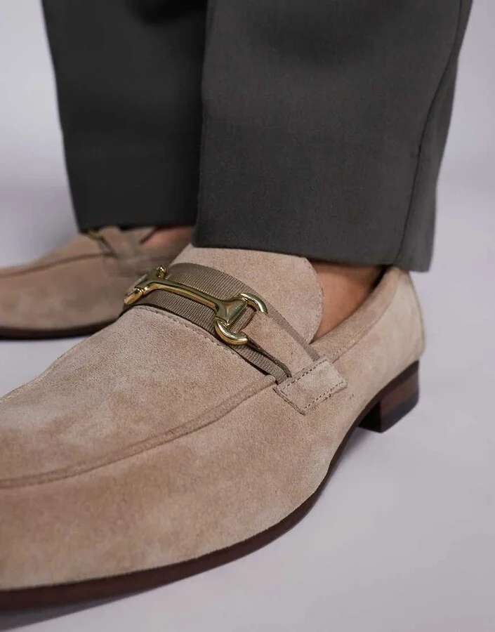 Walk London Capri trim loafers in stone suede - Image 2
