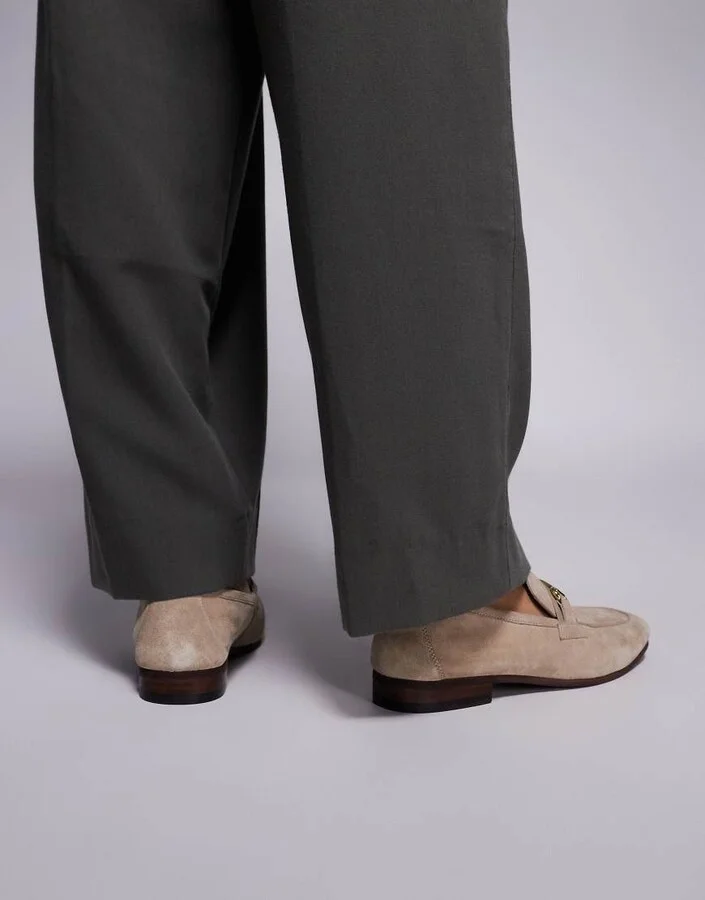 Walk London Capri trim loafers in stone suede - Image 3