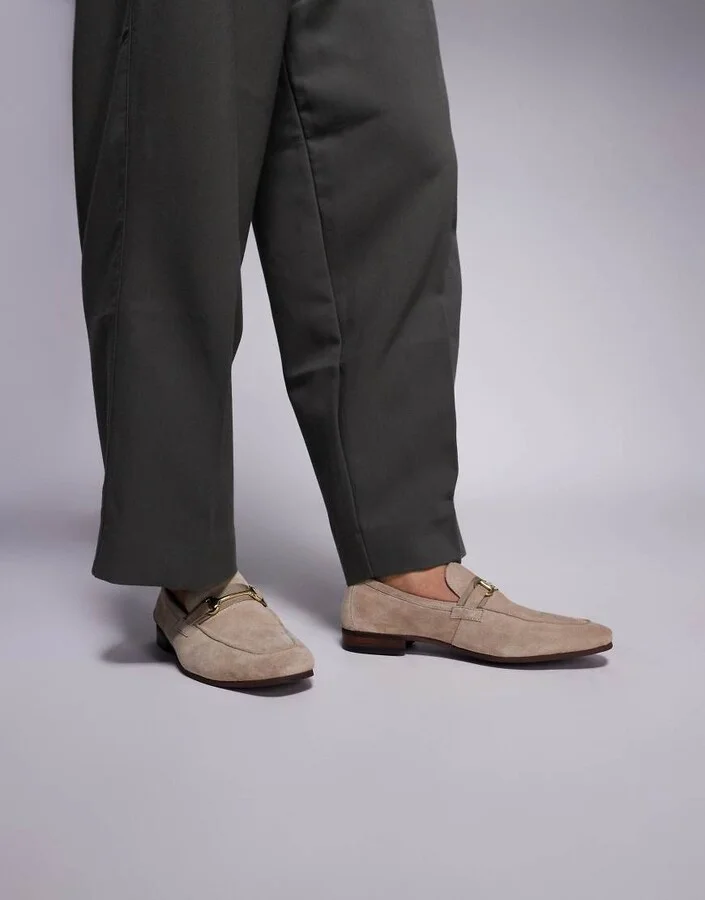 Walk London Capri trim loafers in stone suede - Image 4