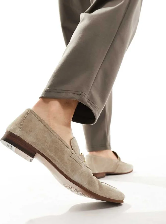 Walk London Capri trimmed loafers in stone suede - Image 2