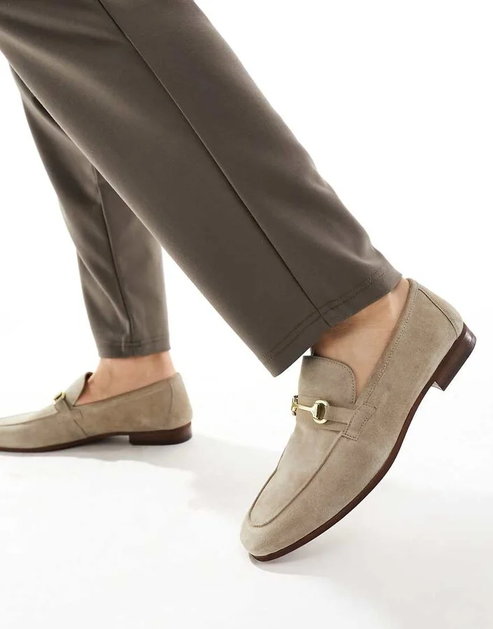 Walk London Capri trimmed loafers in stone suede - Image 3