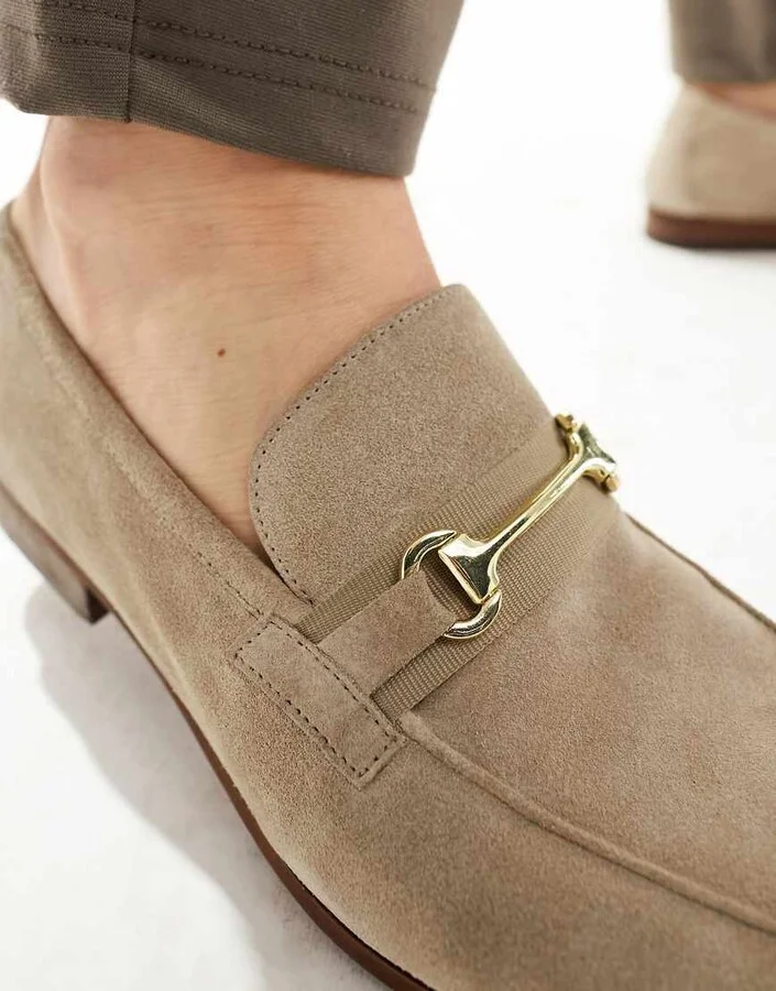 Walk London Capri trimmed loafers in stone suede - Image 4