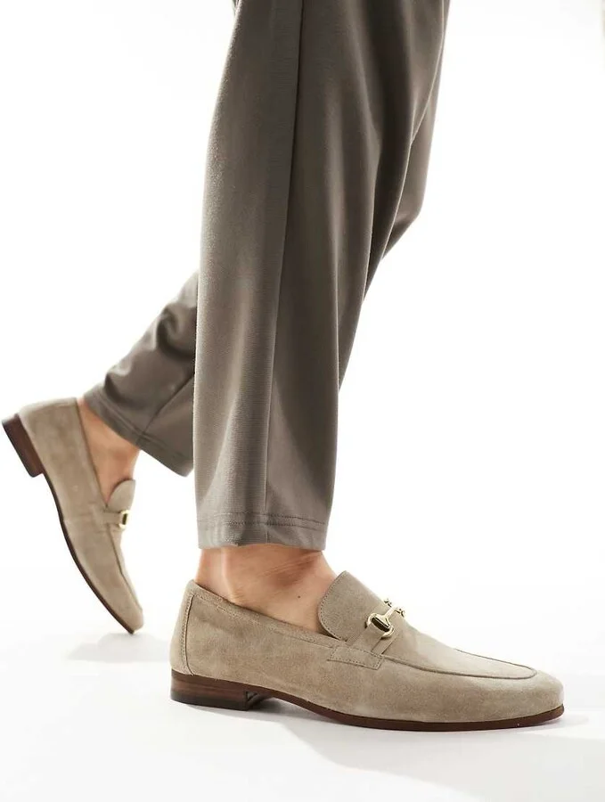 Walk London Capri trimmed loafers in stone suede