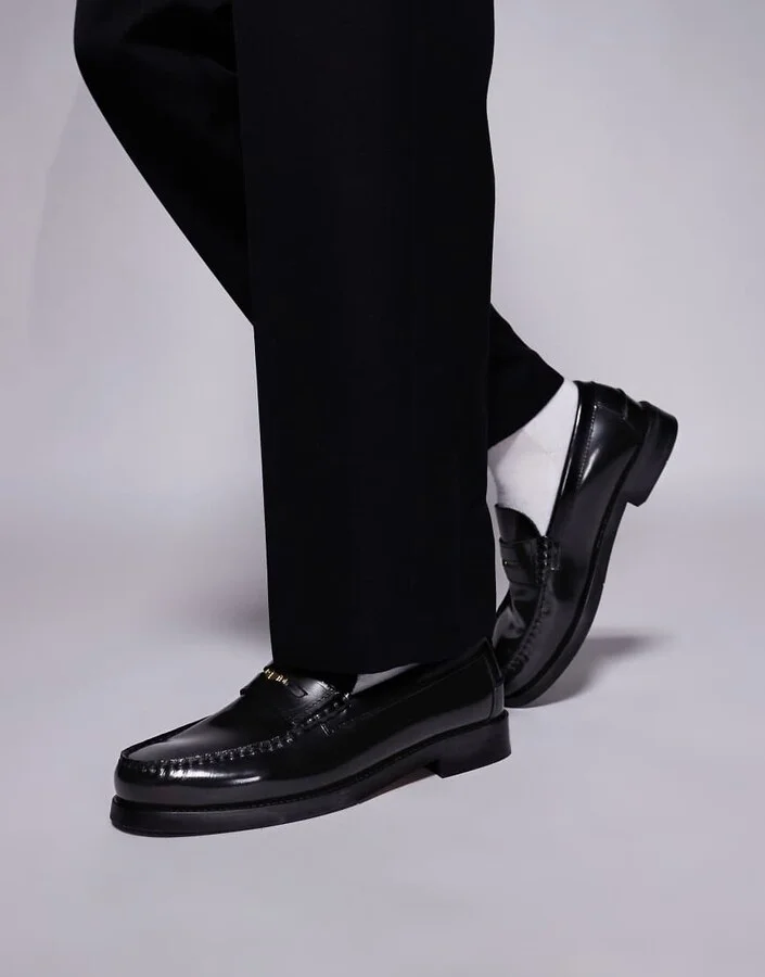 Walk London Dalston penny loafers in black smooth leather