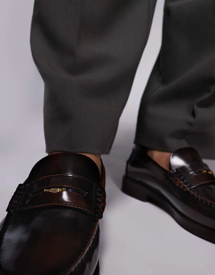 Walk London Dalston penny loafers in brown smooth leather - Image 2