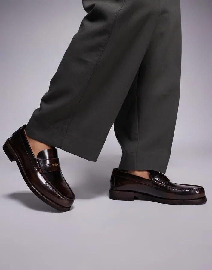 Walk London Dalston penny loafers in brown smooth leather - Image 4