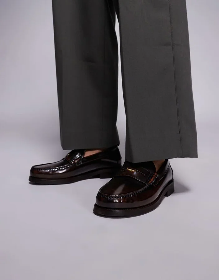 Walk London Dalston penny loafers in brown smooth leather