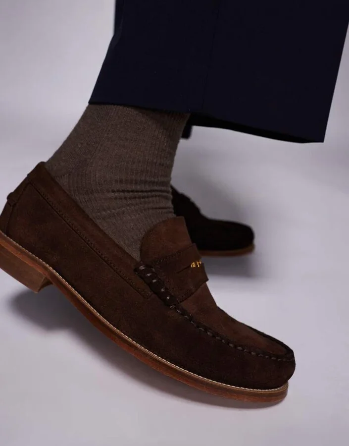 Walk London Dalston penny loafers in brown suede