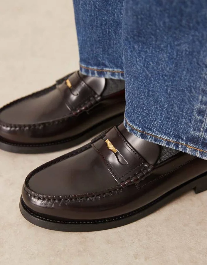 Walk London Dalston penny loafers in deep burgundy - Image 3
