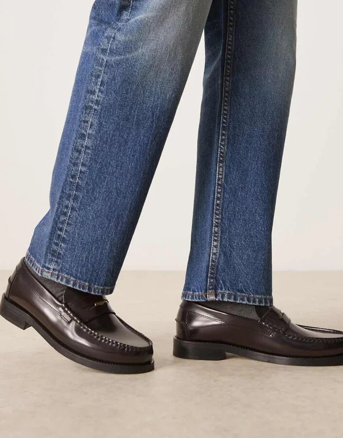 Walk London Dalston penny loafers in deep burgundy - Image 4