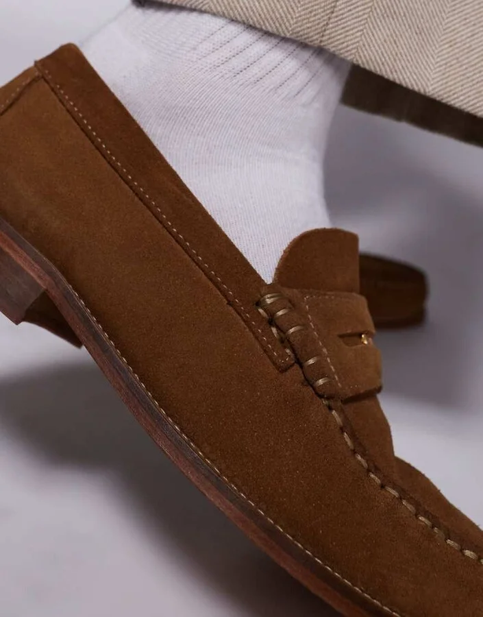 Walk London Dalston penny loafers in tan suede - Image 3