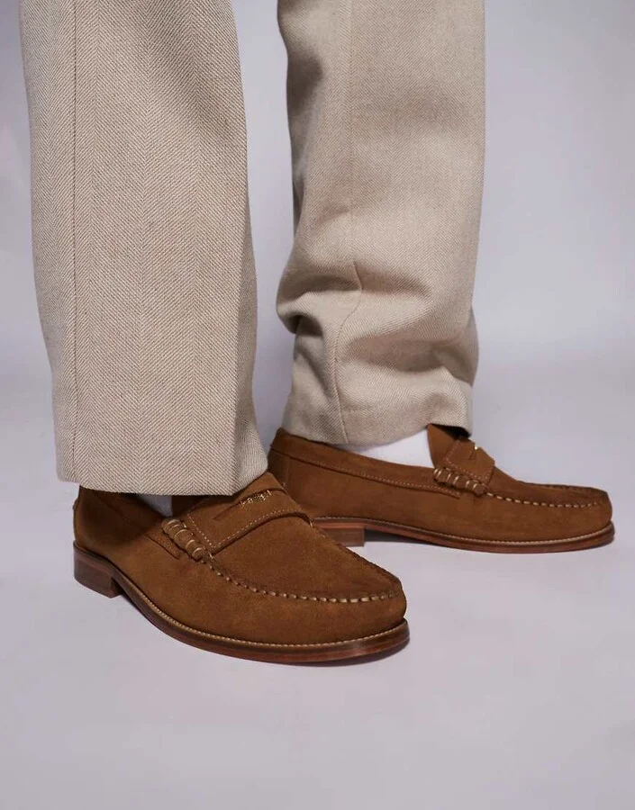 Walk London Dalston penny loafers in tan suede