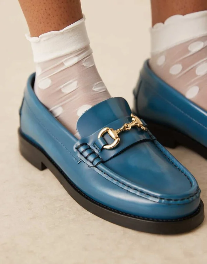 Walk London Dalston trim loafers in blue leather - Image 2