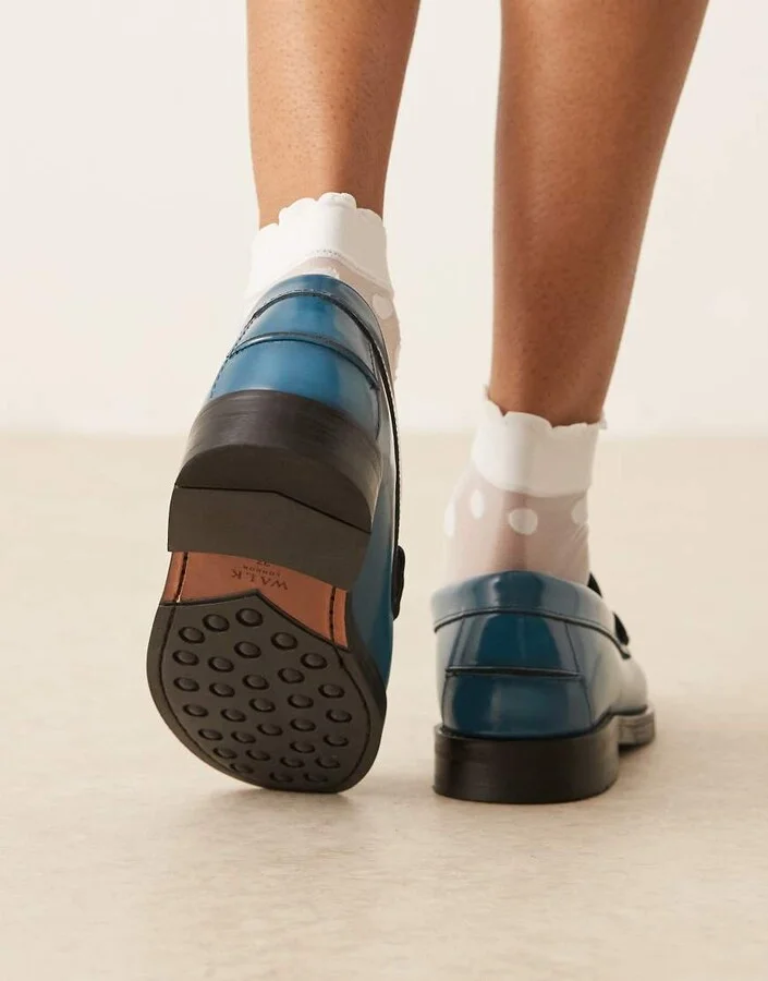 Walk London Dalston trim loafers in blue leather - Image 3