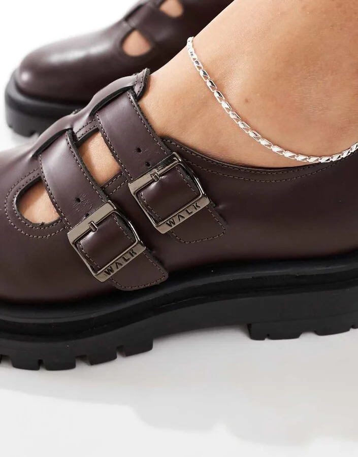 Walk London Dana double Mary Janes in burgundy leather - Image 2