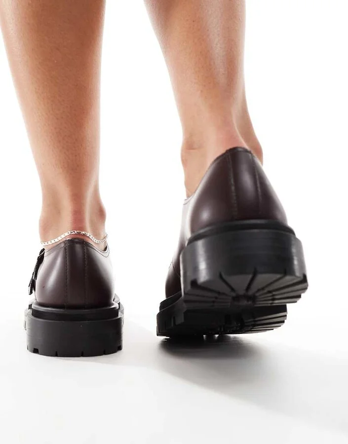Walk London Dana double Mary Janes in burgundy leather - Image 3