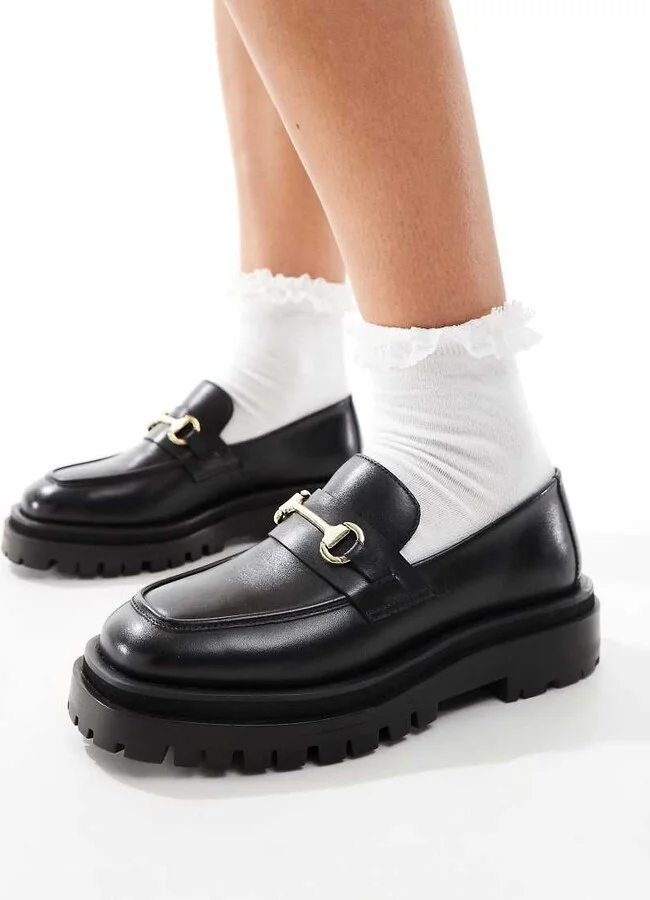 Walk London Dana trim loafer in black leather
