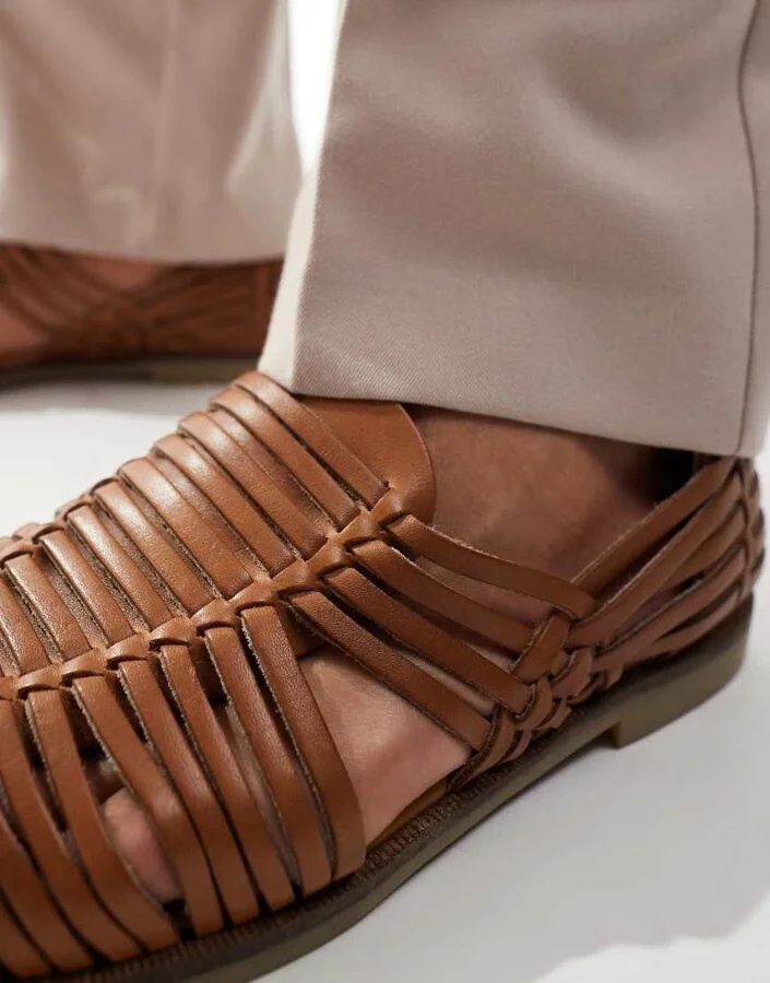 Walk London Harry Weave Slip Ons In Tan Leather - Image 2