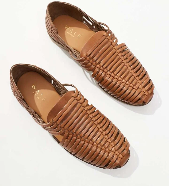 Walk London Harry Weave Slip Ons In Tan Leather - Image 4