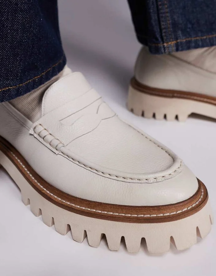 Walk London Hopper saddle loafers in off white grain leather - Image 2